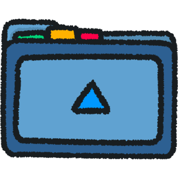 A blue folder with 3 colored tabs sticking out the top. On the front is a small light blue triangle.
